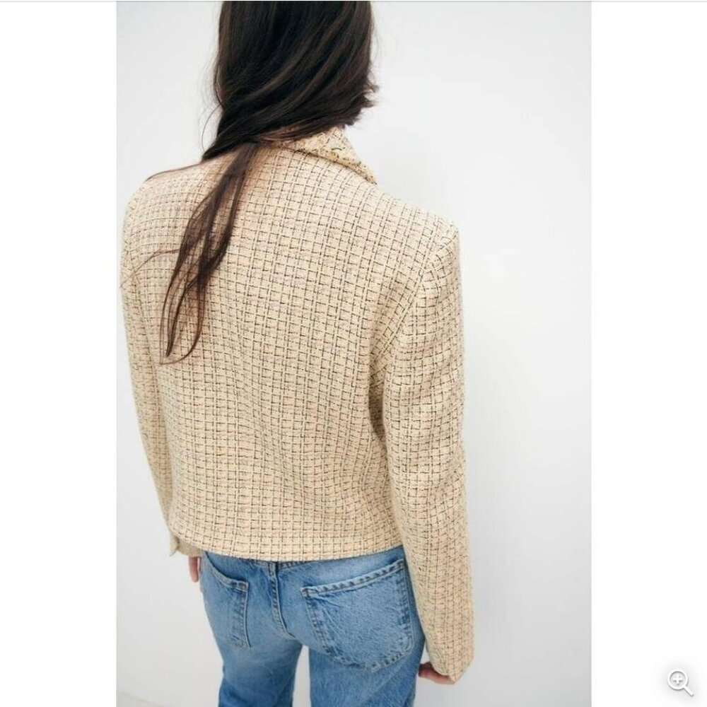 Zara Tweed Double-Breasted Jacket with Fringe, Size Medium NEW WITH TAG! - Picture 6 of 12